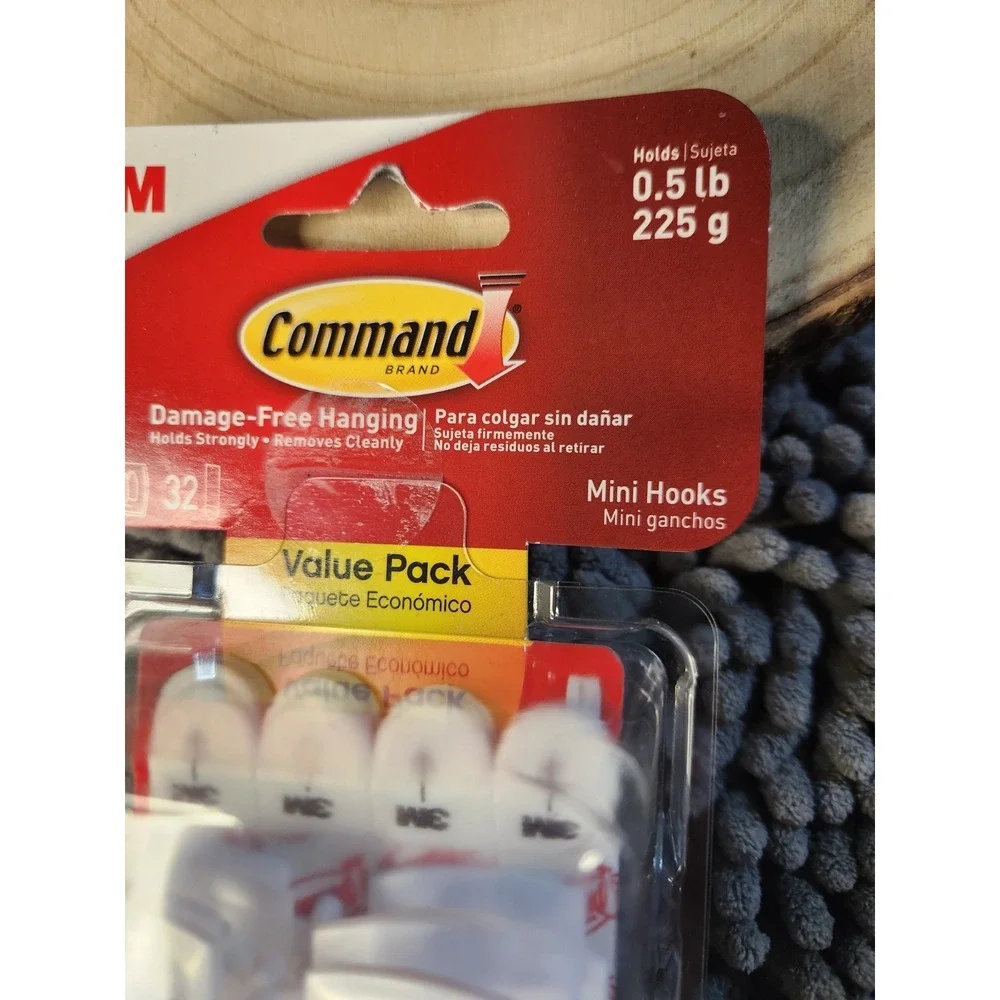 Command 1/2 lbs. Mini White Wall Mount Adhesive Utility Hooks Strips‎ Value Pack